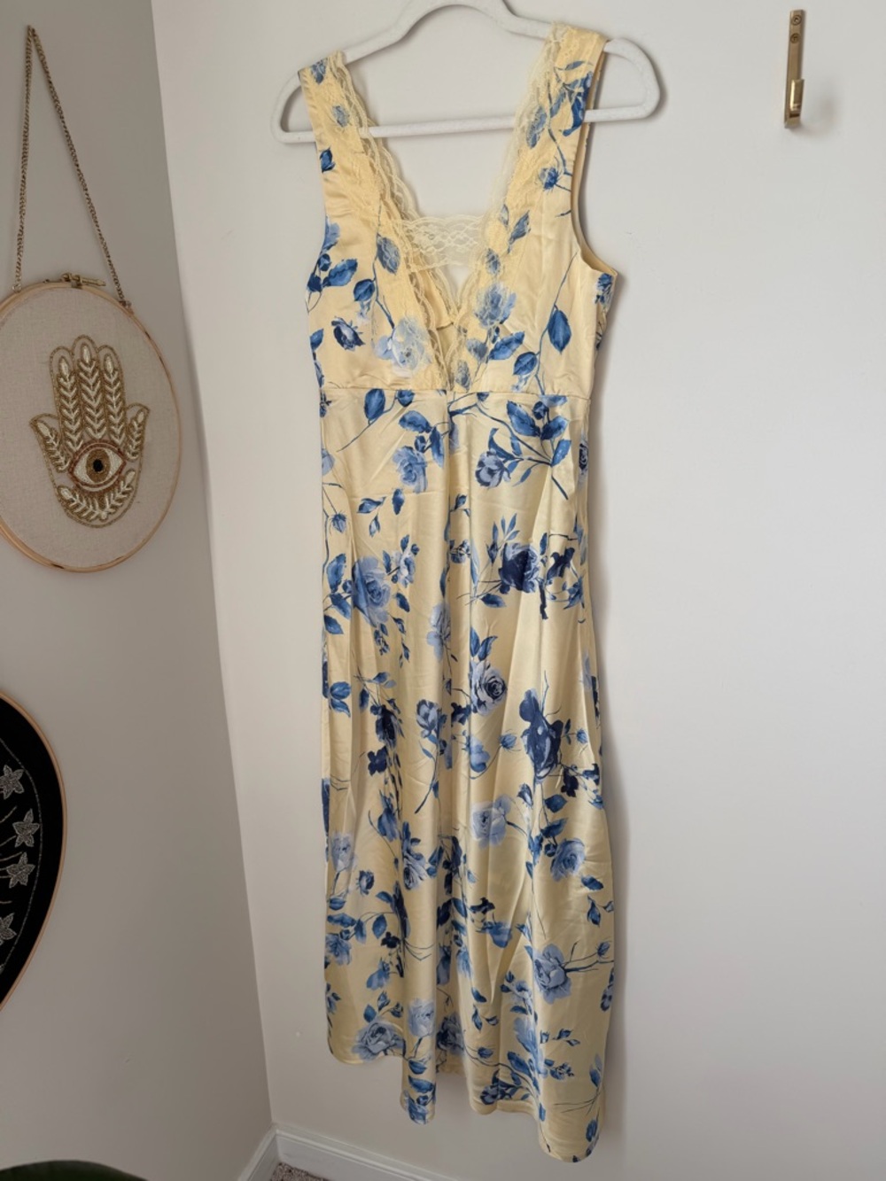 Thirty thirty Yellow Blue Floral Lace-Trim slip maxi Dress - Picture 6 of 8